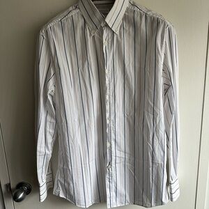 Brunello Cucinelli White and Blue Striped Shirt